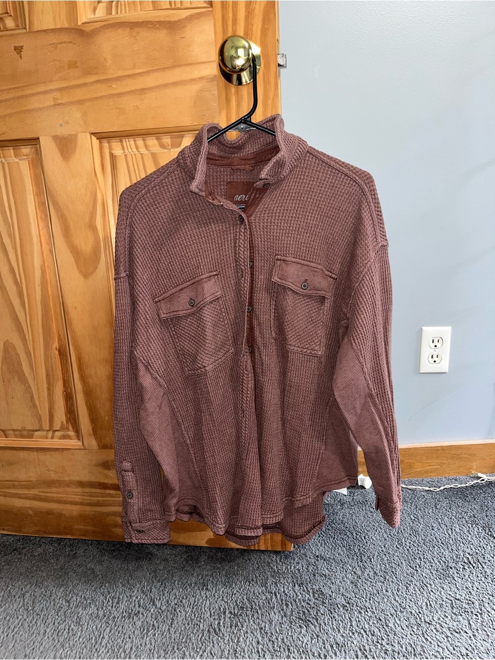 Aerie Brown Waffle Knit Shacket